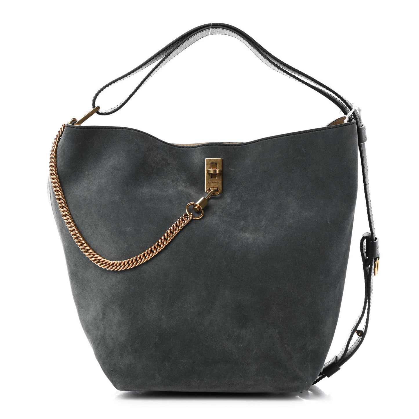 Suede Crinkled Patent Deerskin Medium GV Bucket Bag Aubergine Graphite