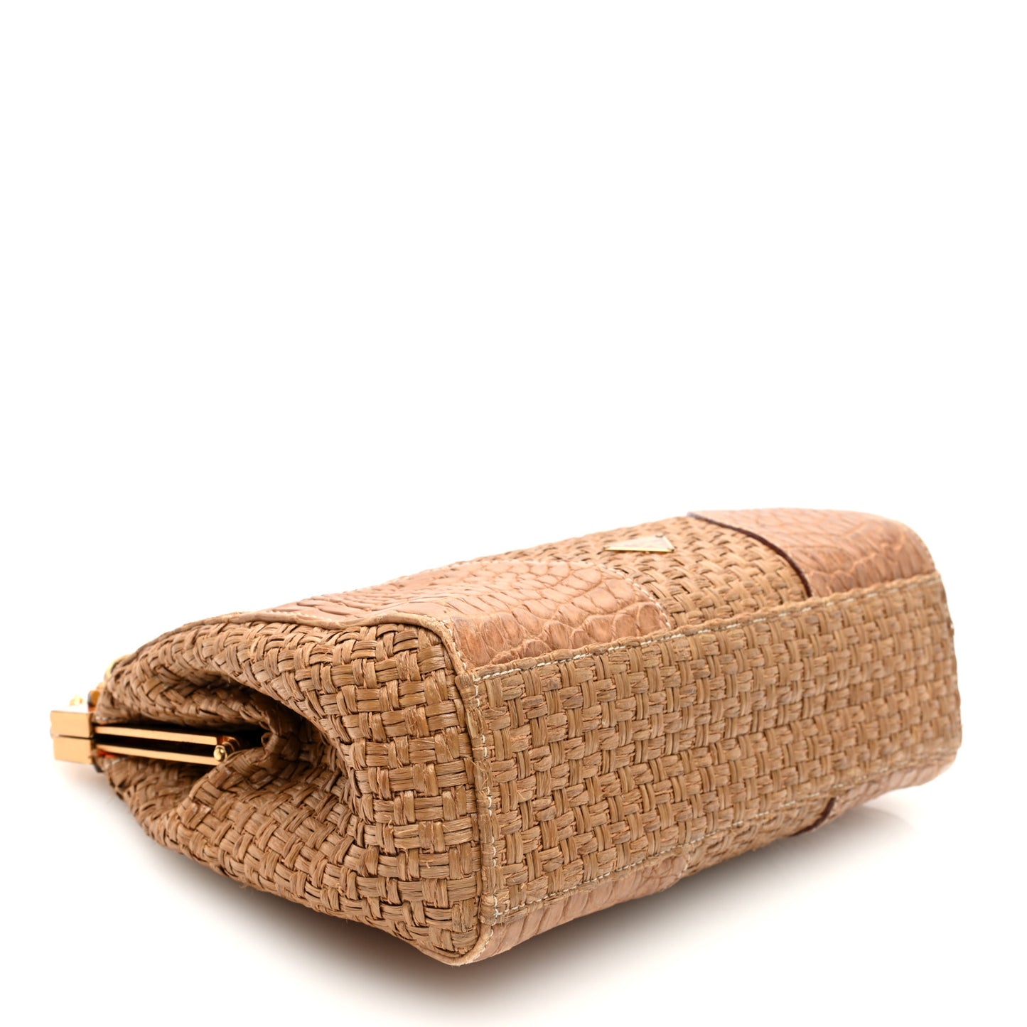 Straw Crocodile Woven Semitracolla Frame Bag Tabacco Orange