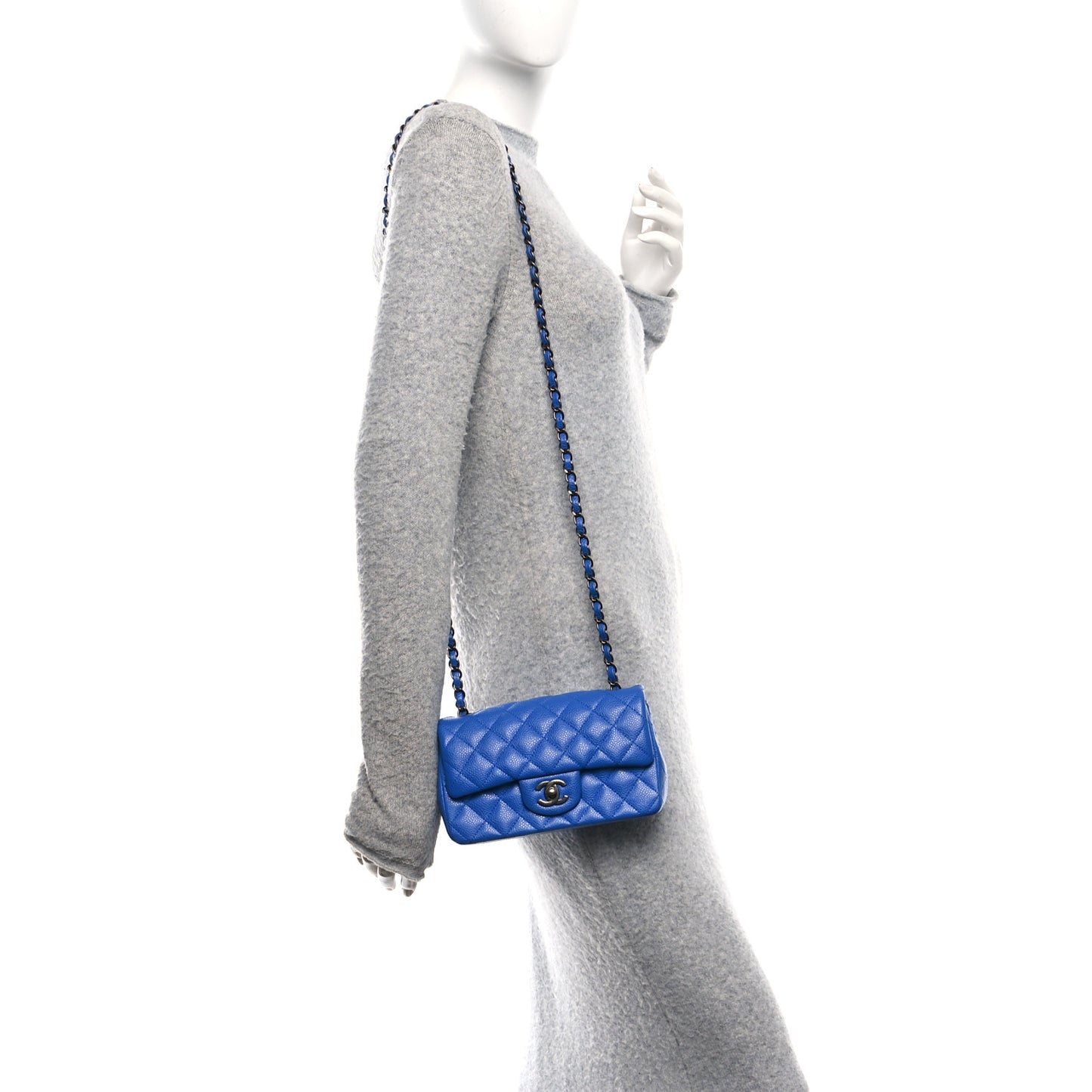 Caviar Quilted Mini Rectangular Flap Blue