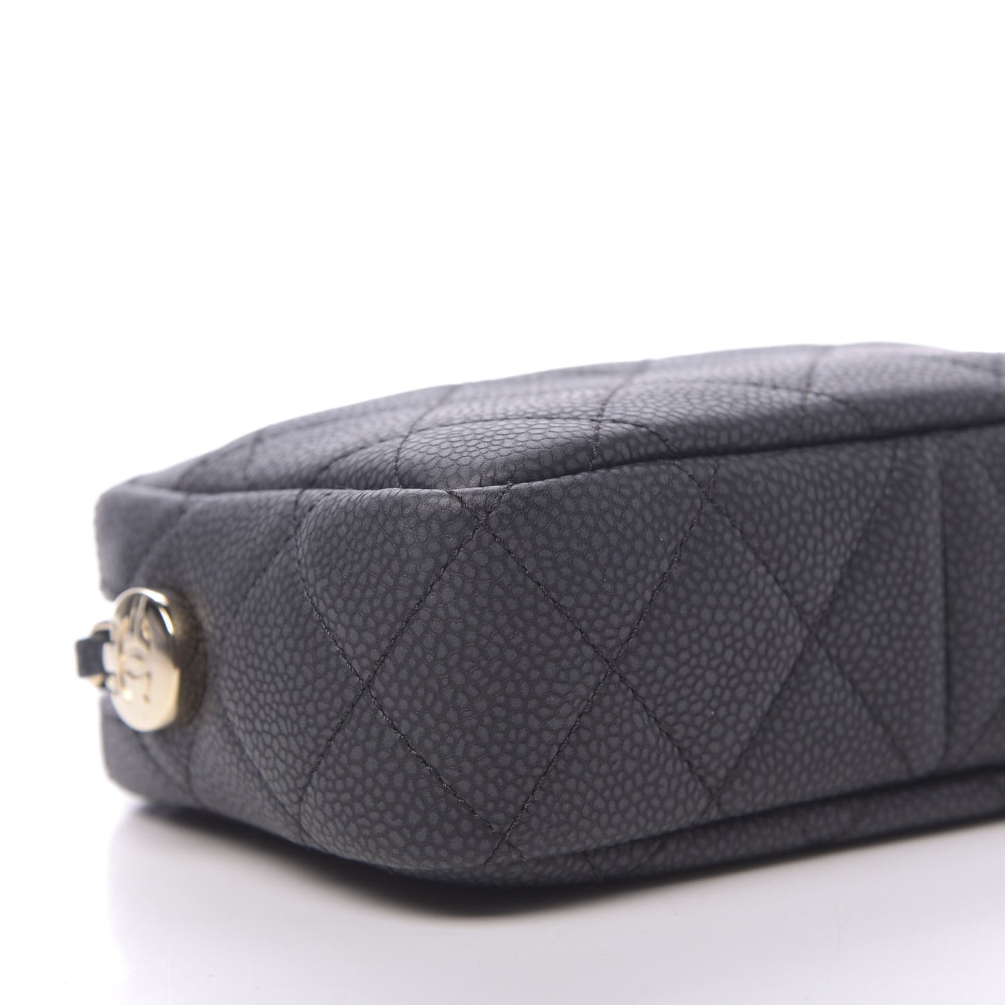 Iridescent Caviar Quilted Mini Coco Tassel Camera Case Black