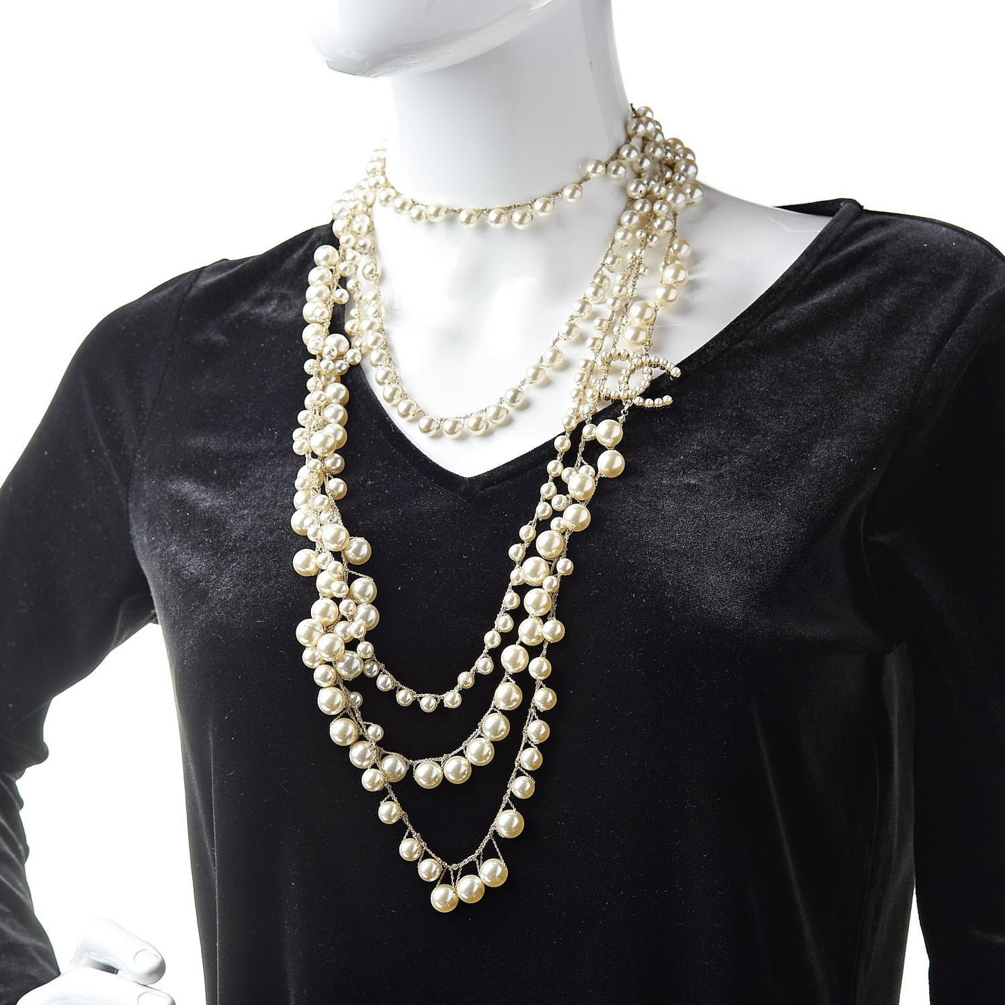 Pearl CC Long Multistrand Necklace Gold
