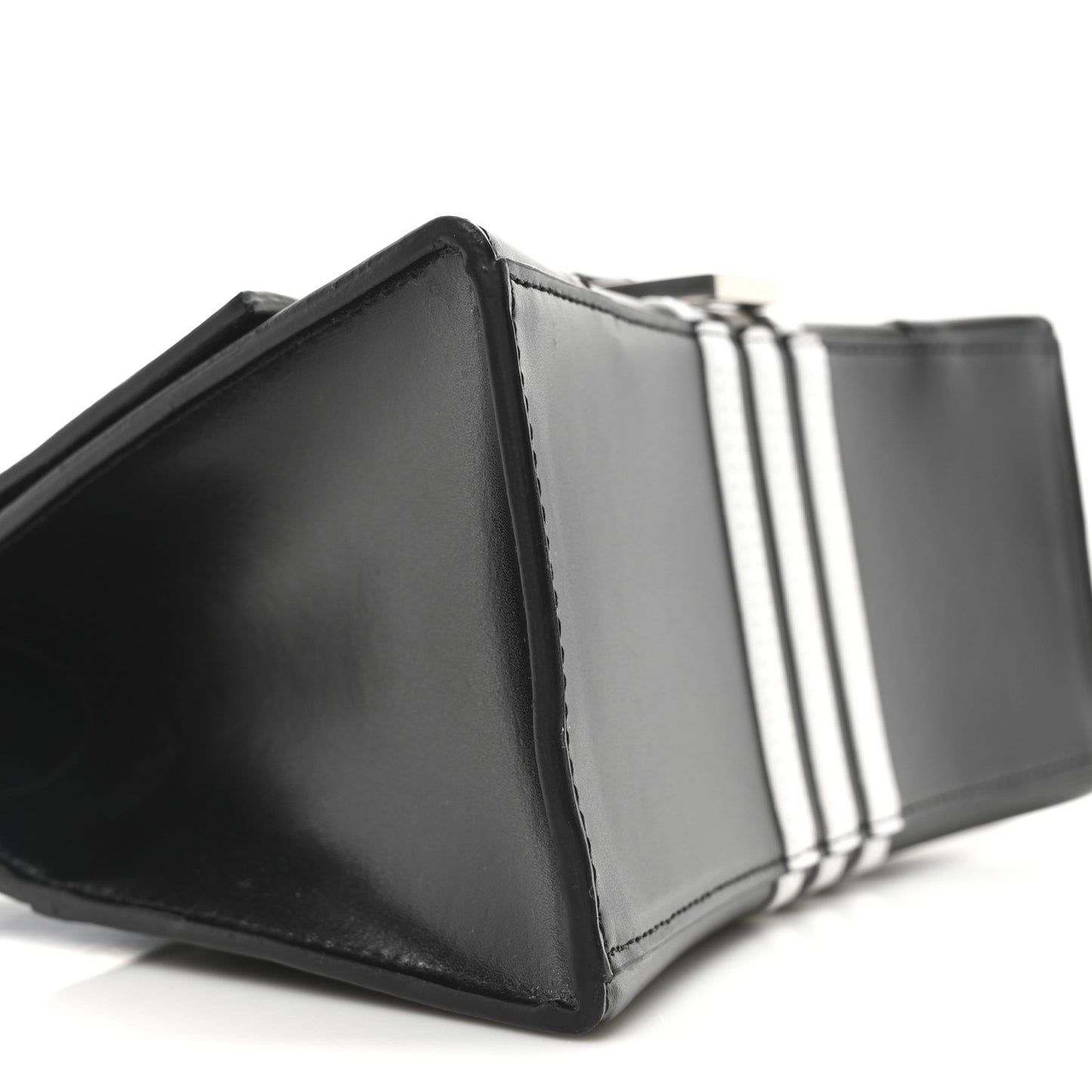X ADIDAS Shiny Box Calfskin Small Hourglass Top Handle Bag Black White