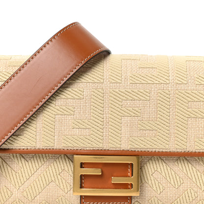 Fendi Raffia Vitello King Lucido FF Embroidered Baguette Alchemy Brandy 7 of 9