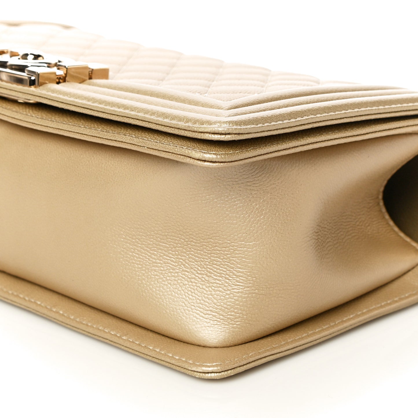 Metallic Caviar Quilted Medium Boy Flap Light Gold