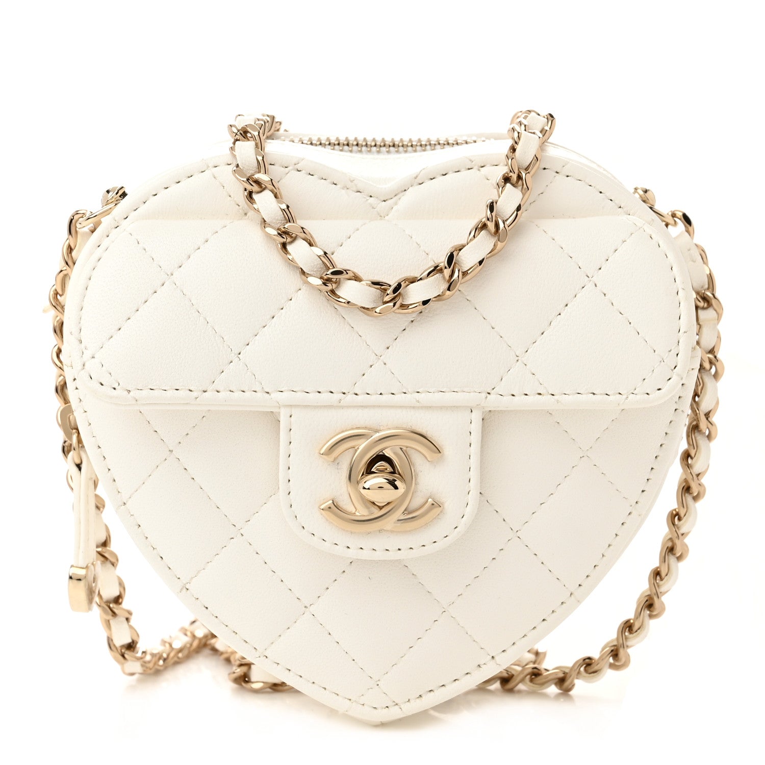 Chanel Lambskin Quilted CC In Love Heart Clutch With Chain White 1 of 11