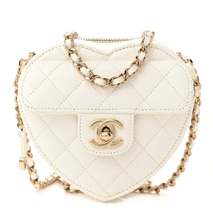 Chanel Lambskin Quilted CC In Love Heart Clutch With Chain White 1 of 11