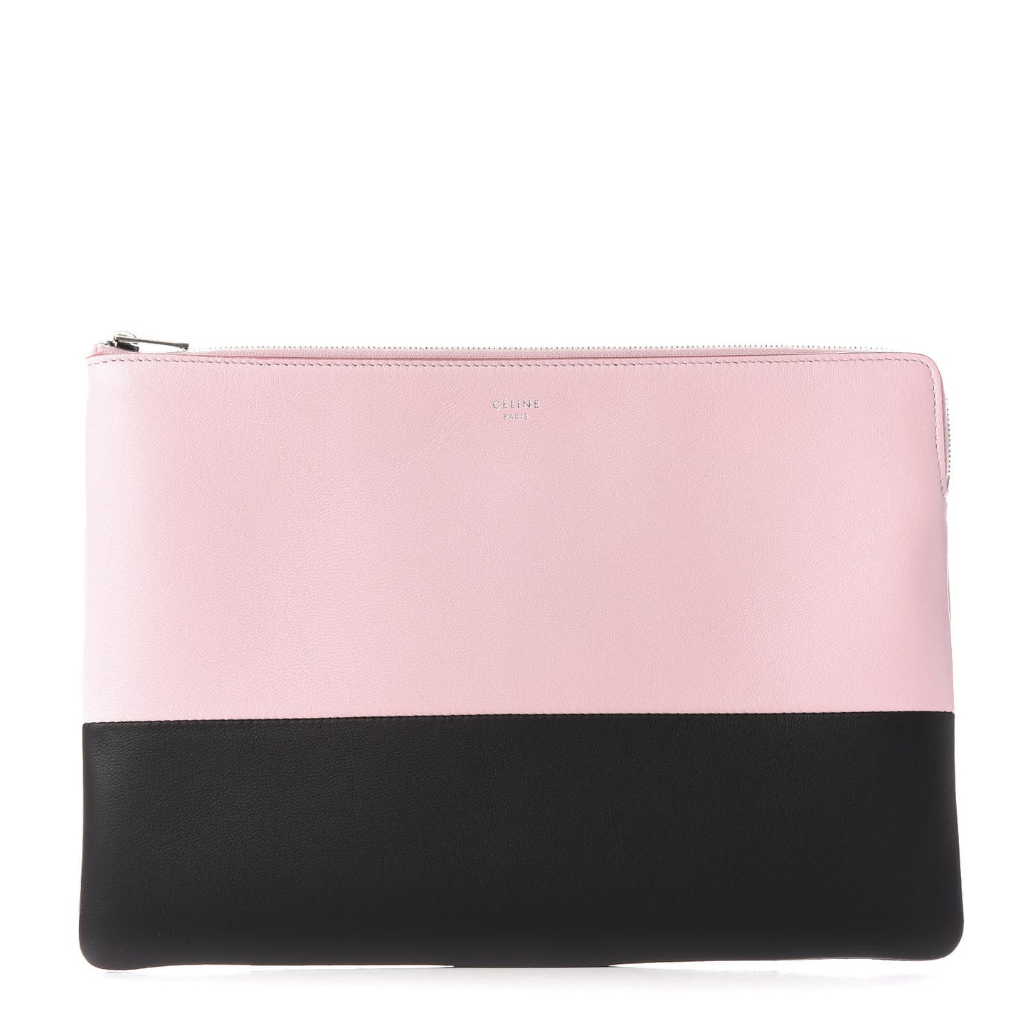 Lambskin Bi-Color Solo Clutch Pouch Pale Pink Espresso