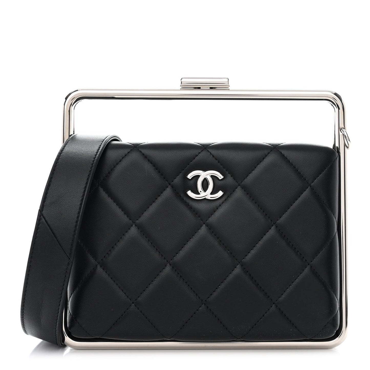 Quilted Lambskin Metal Bar Clutch Bag Black