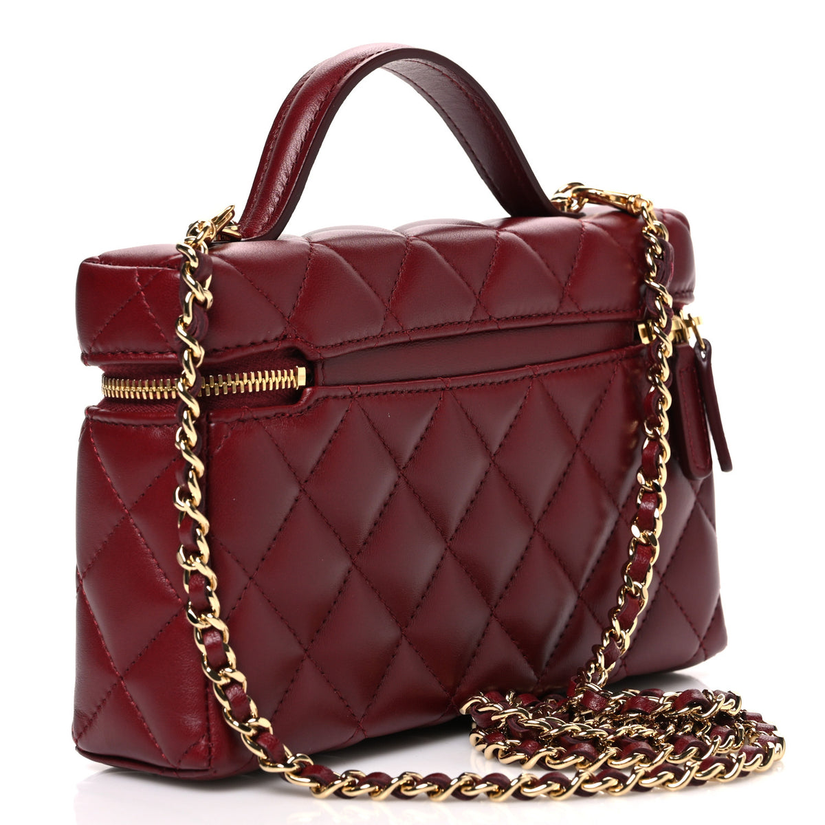 Chanel Lambskin Quilted Top Handle Slim Vanity With Chain Burgundy 3 of 11