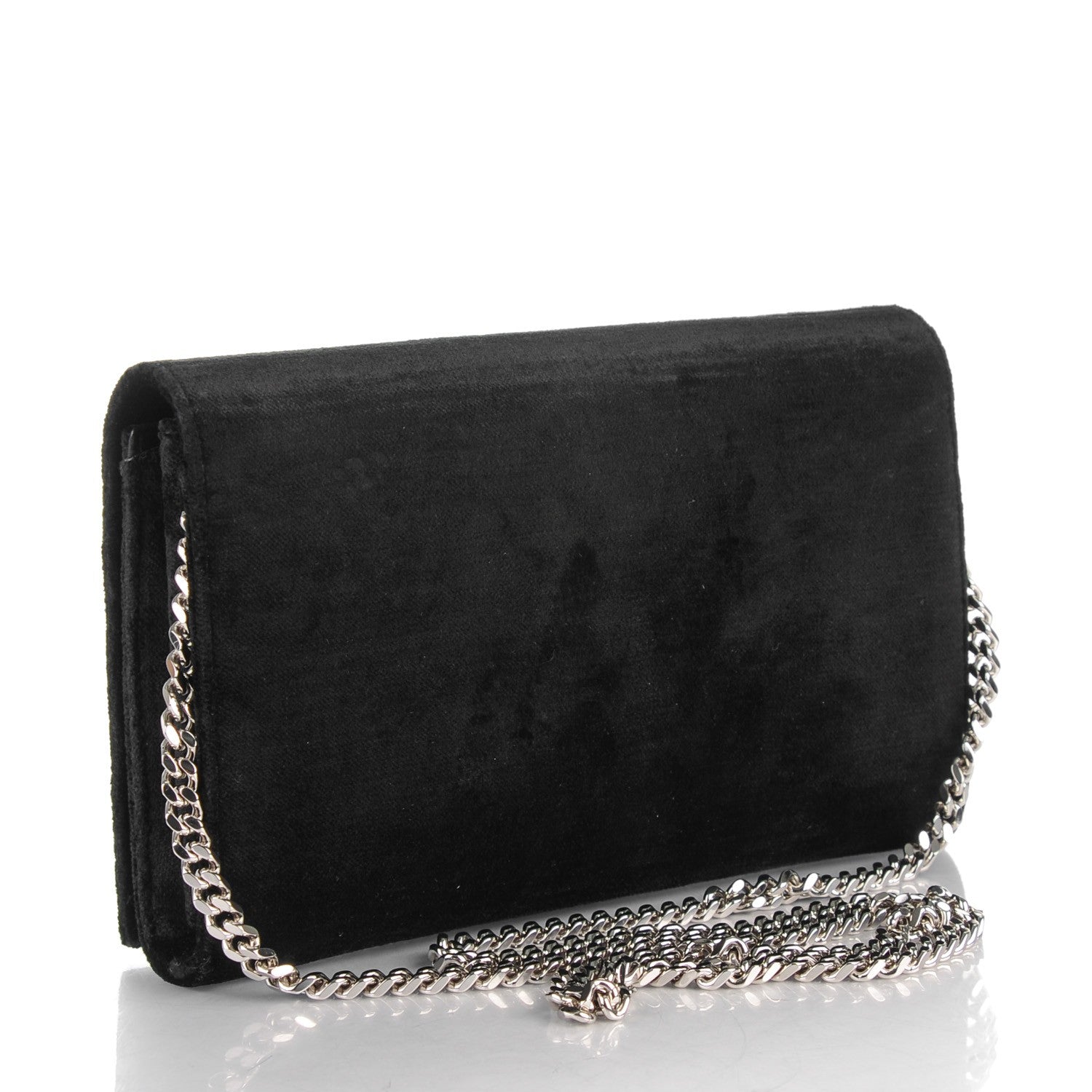 Saint Laurent Velvet Monogram Chain Wallet Black 3 of 8