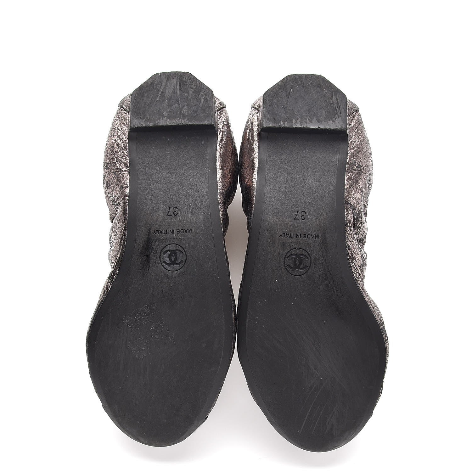Chanel Metallic Crackled Calfskin CC Elastic Cap Toe Ballerina Flats 37 Dark Brown Black 5 of 8
