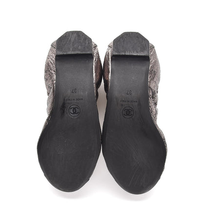 Chanel Metallic Crackled Calfskin CC Elastic Cap Toe Ballerina Flats 37 Dark Brown Black 5 of 8