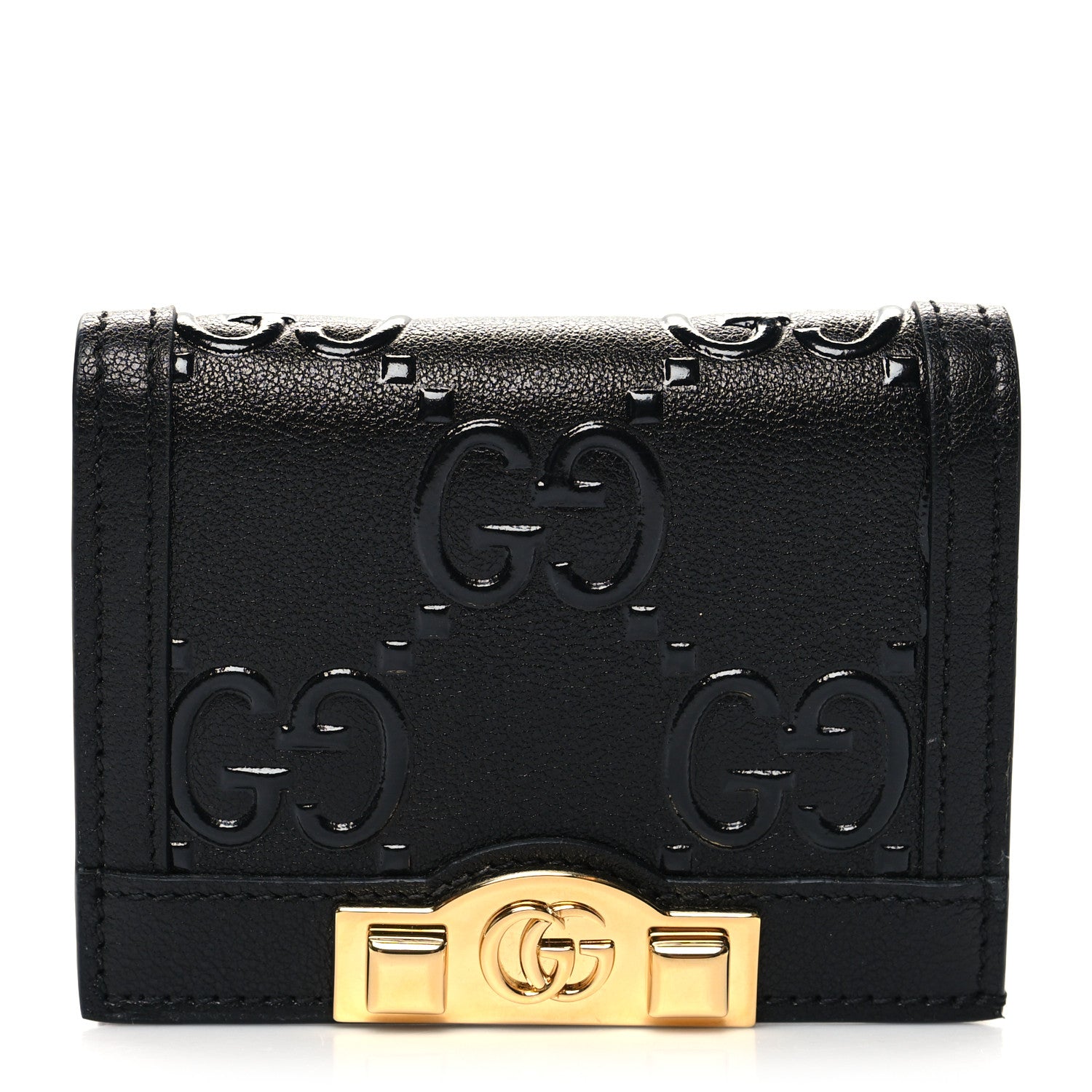 Gucci Wonka Grain Calfskin GG Monogram Embossed Card Case Wallet Black 1 of 10