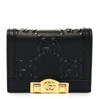 Gucci Wonka Grain Calfskin GG Monogram Embossed Card Case Wallet Black 1 of 10