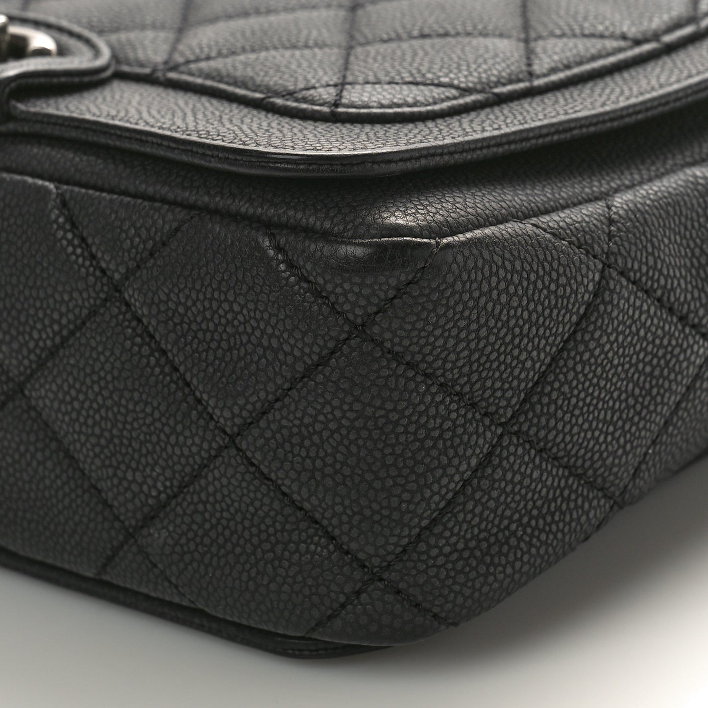 Washed Caviar Quilted Small Square Turn Around Ligne Flap Dark Grey