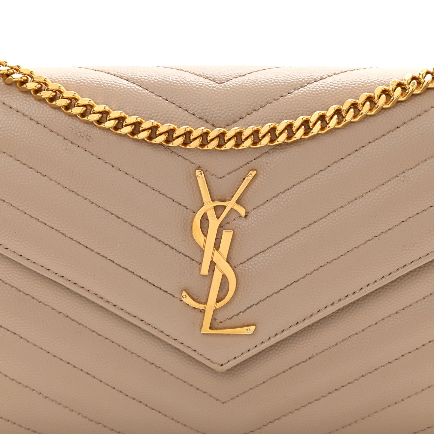 Grain De Poudre Matelasse Chevron Monogram Chain Wallet Deep Beige