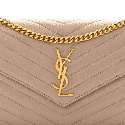 Saint Laurent Grain De Poudre Matelasse Chevron Monogram Chain Wallet Deep Beige 7 of 9