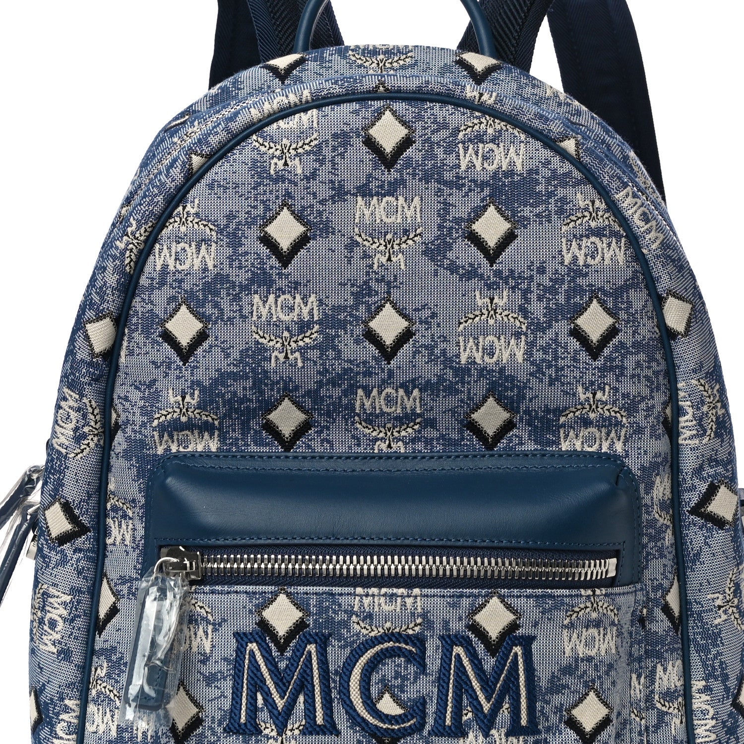 MCM Jacquard Monogram Small Backpack Blue 7 of 9