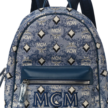 MCM Jacquard Monogram Small Backpack Blue 7 of 9
