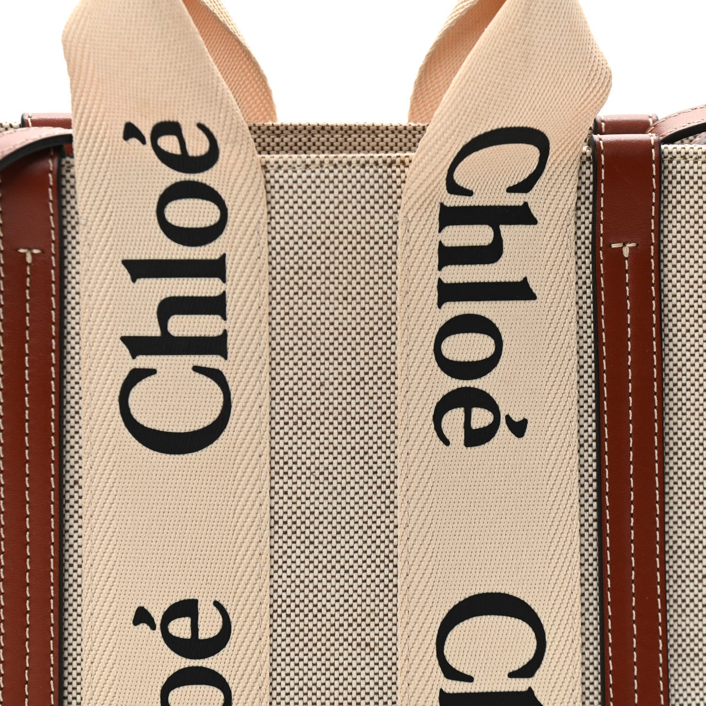 Cotton Calfskin Small Woody Ribbon Tote With Strap White Brown