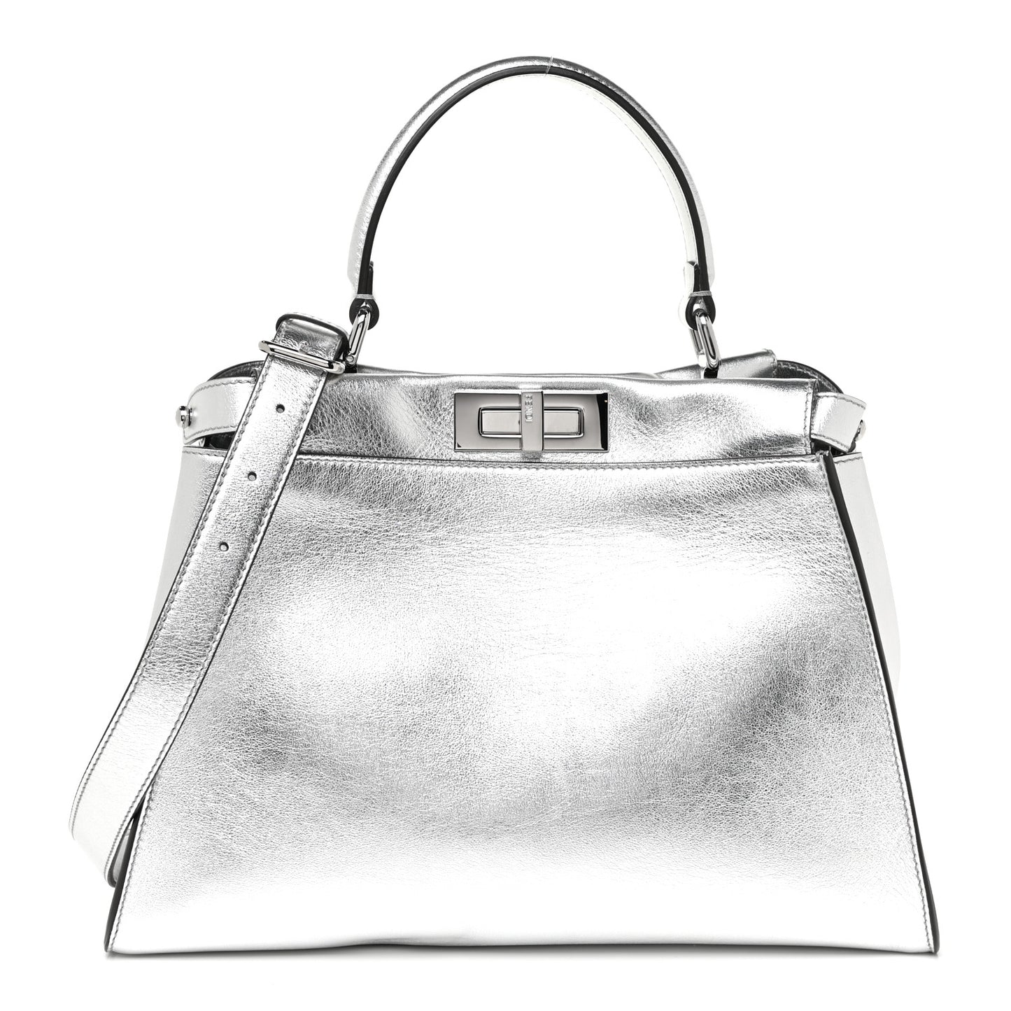 Vitello Catalan Mirror Medium Peekaboo Iconic Satchel Argento