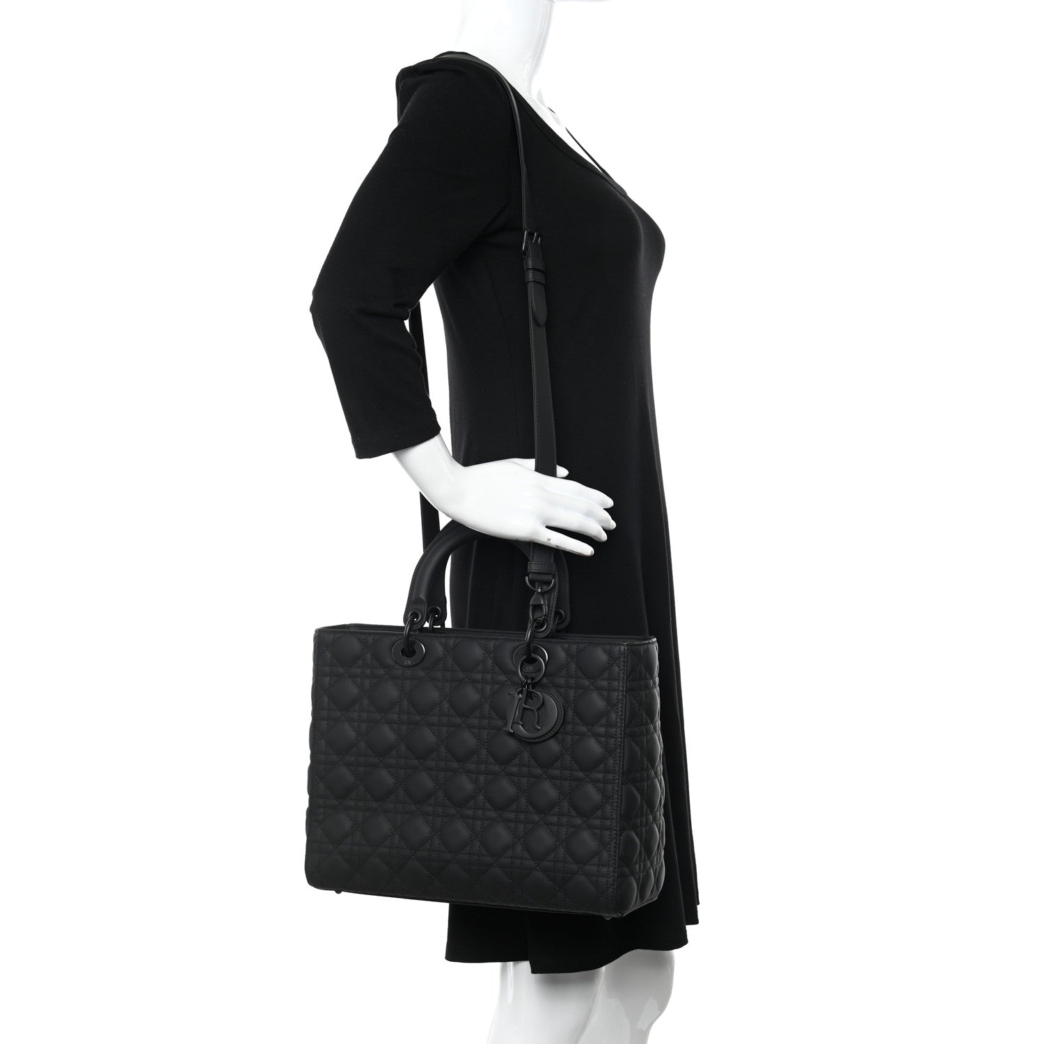 Christian Dior Ultra Matte Calfskin Cannage Large Lady Dior Black 2 of 10
