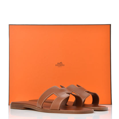 Hermes Box Calfskin Oran Sandals 36.5 Gold 11 of 11
