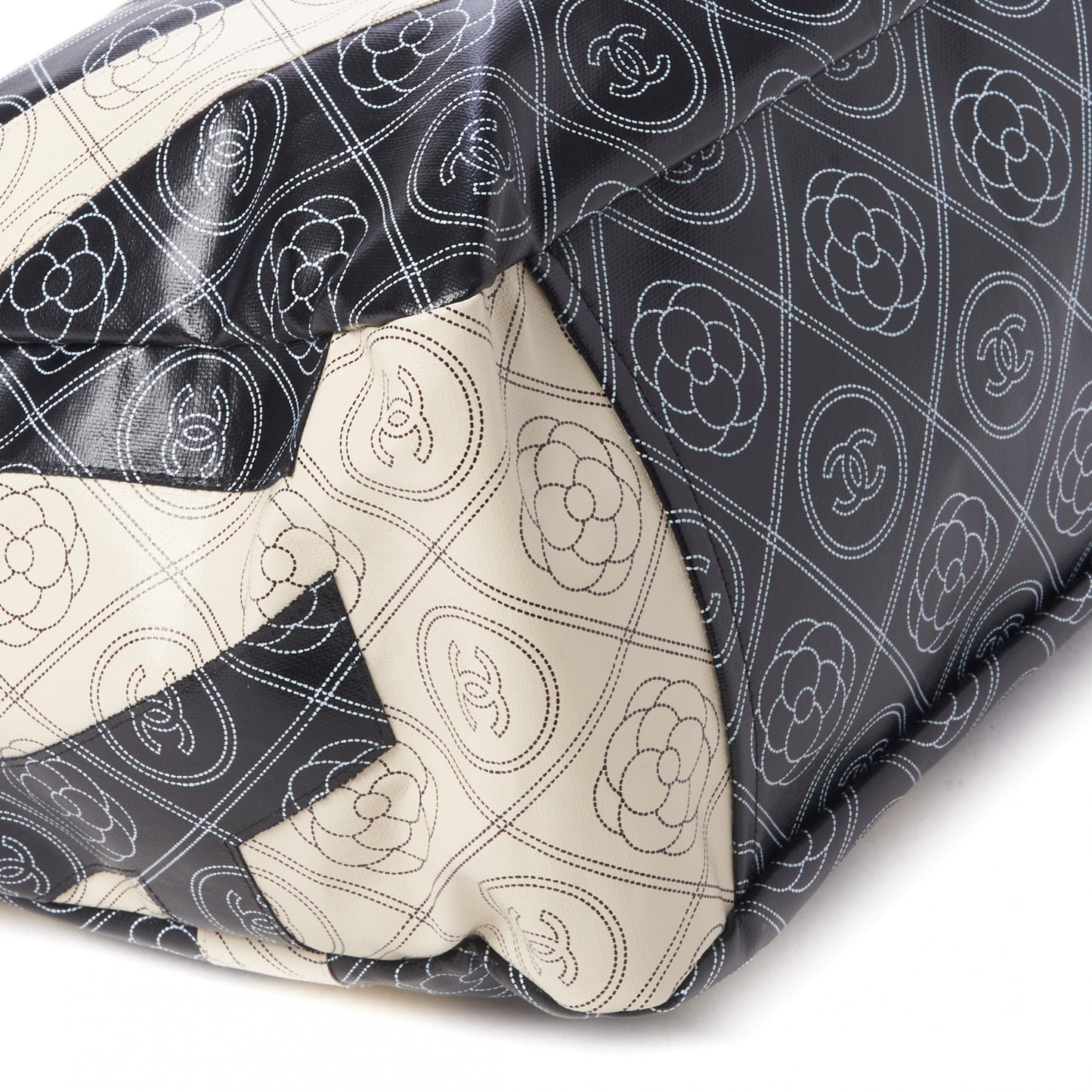Coated Canvas Camellia Large Shopping Tote Black Beige