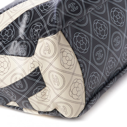 Chanel Coated Canvas Camellia Large Shopping Tote Black Beige 6 of 9