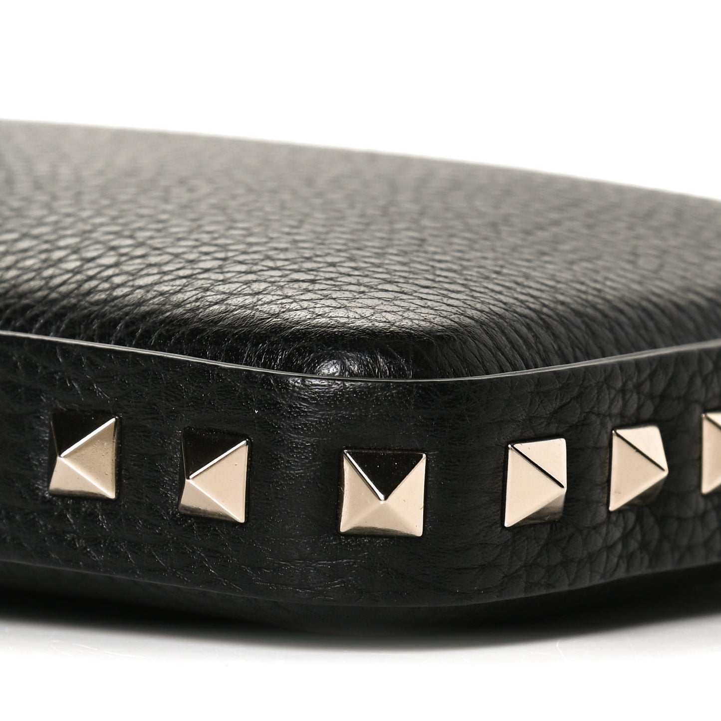 Grained Calfskin Rockstud Crossbody Phone Case Black