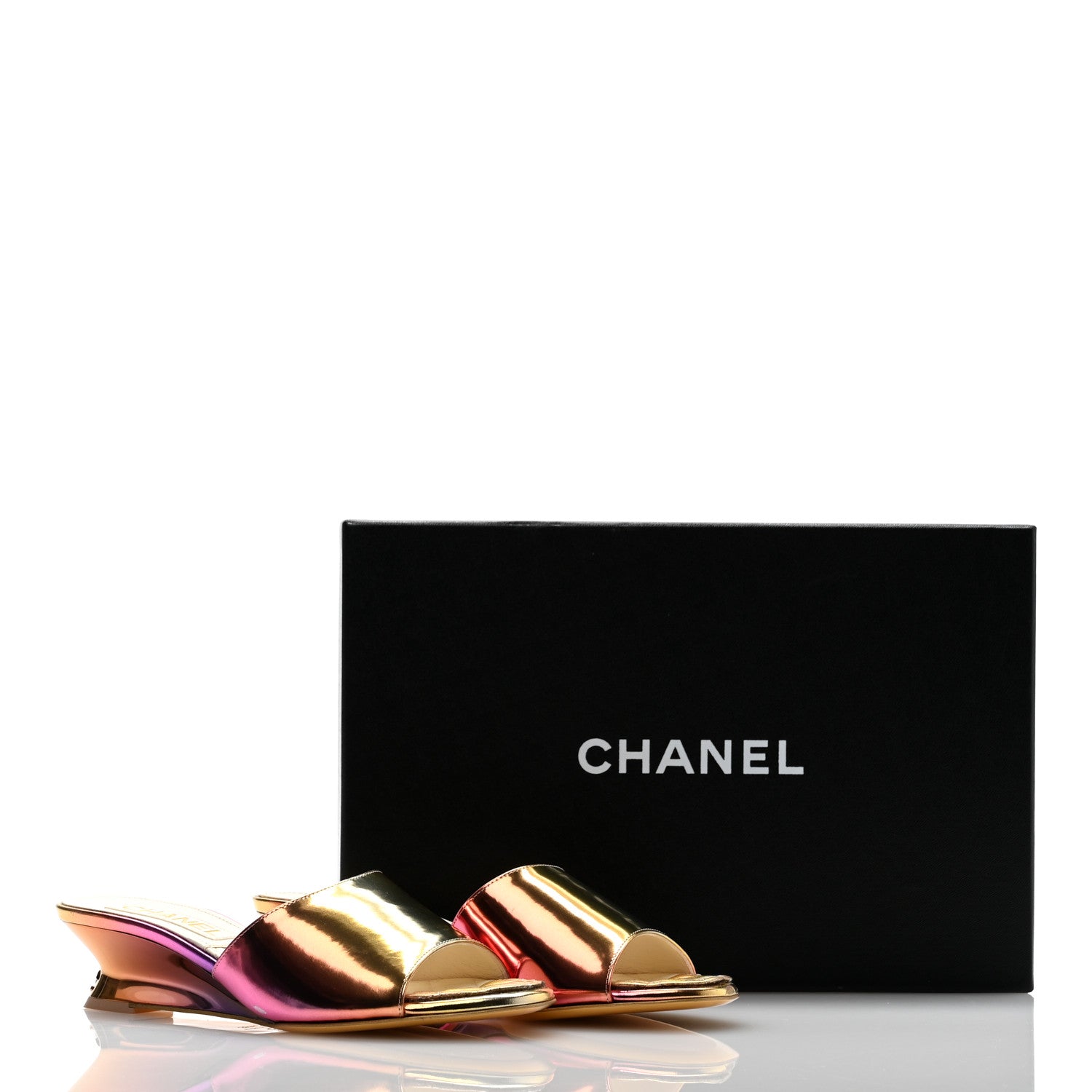 Chanel Laminated Calfskin Wedge Mules 35.5 Pink Orange Yellow 12 of 12