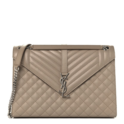Saint Laurent Grain De Poudre Large Tri-Quilt Monogram Satchel Dark Beige 1 of 12