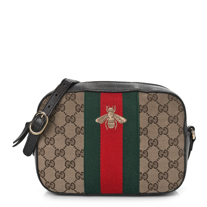 Gucci Monogram Web Small Webby Bee Shoulder Bag Dark Brown 1 of 22