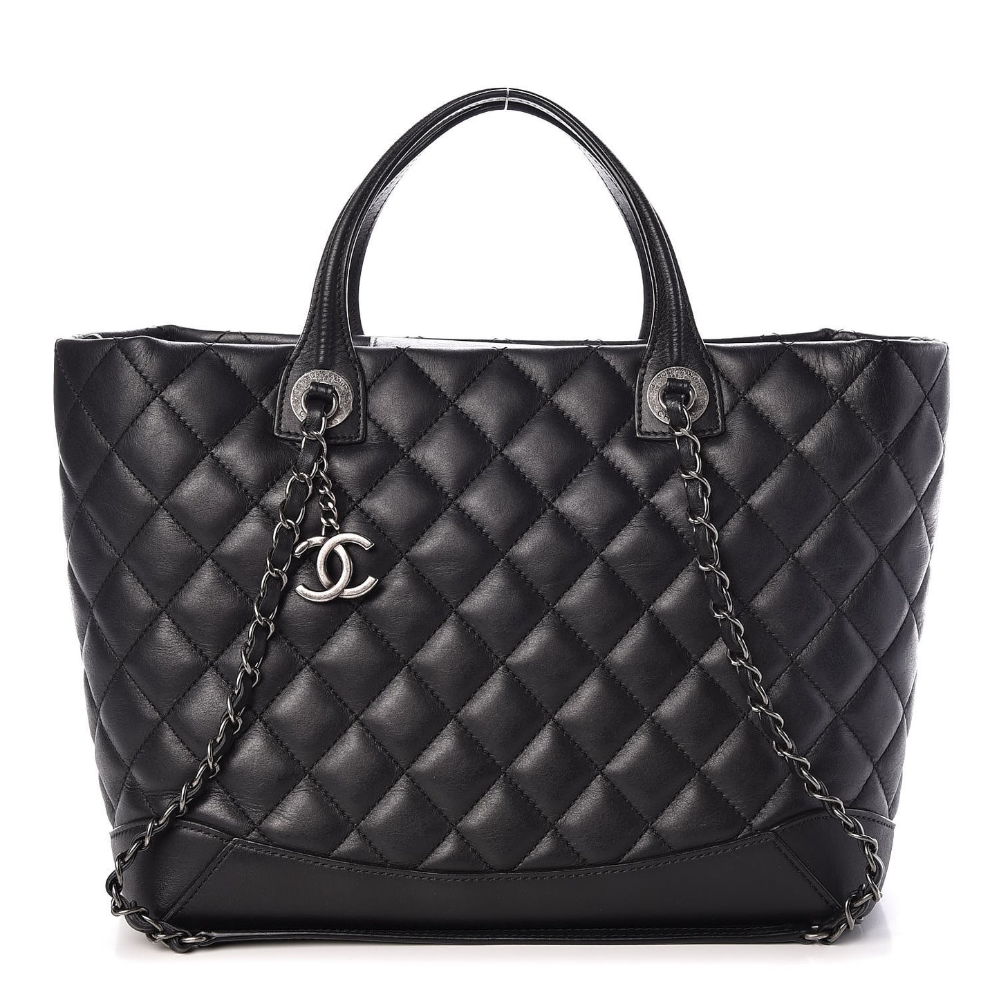 Calfskin Quilted Small Easy Shopping Tote Black