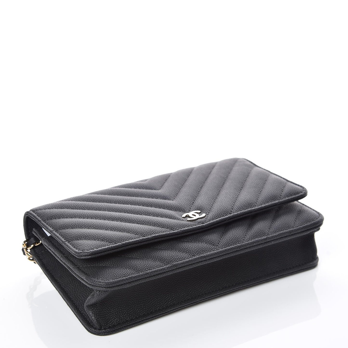 Caviar Chevron Quilted Wallet On Chain WOC Black