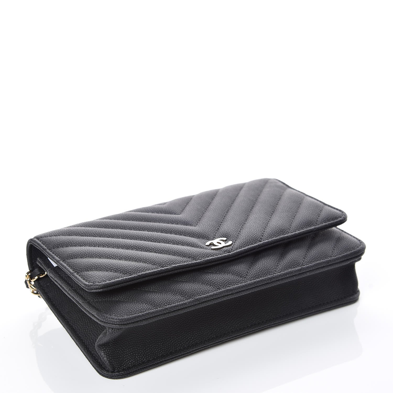 Chanel Caviar Chevron Quilted Wallet On Chain WOC Black 4 of 10