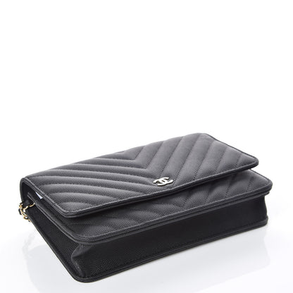 Chanel Caviar Chevron Quilted Wallet On Chain WOC Black 4 of 10