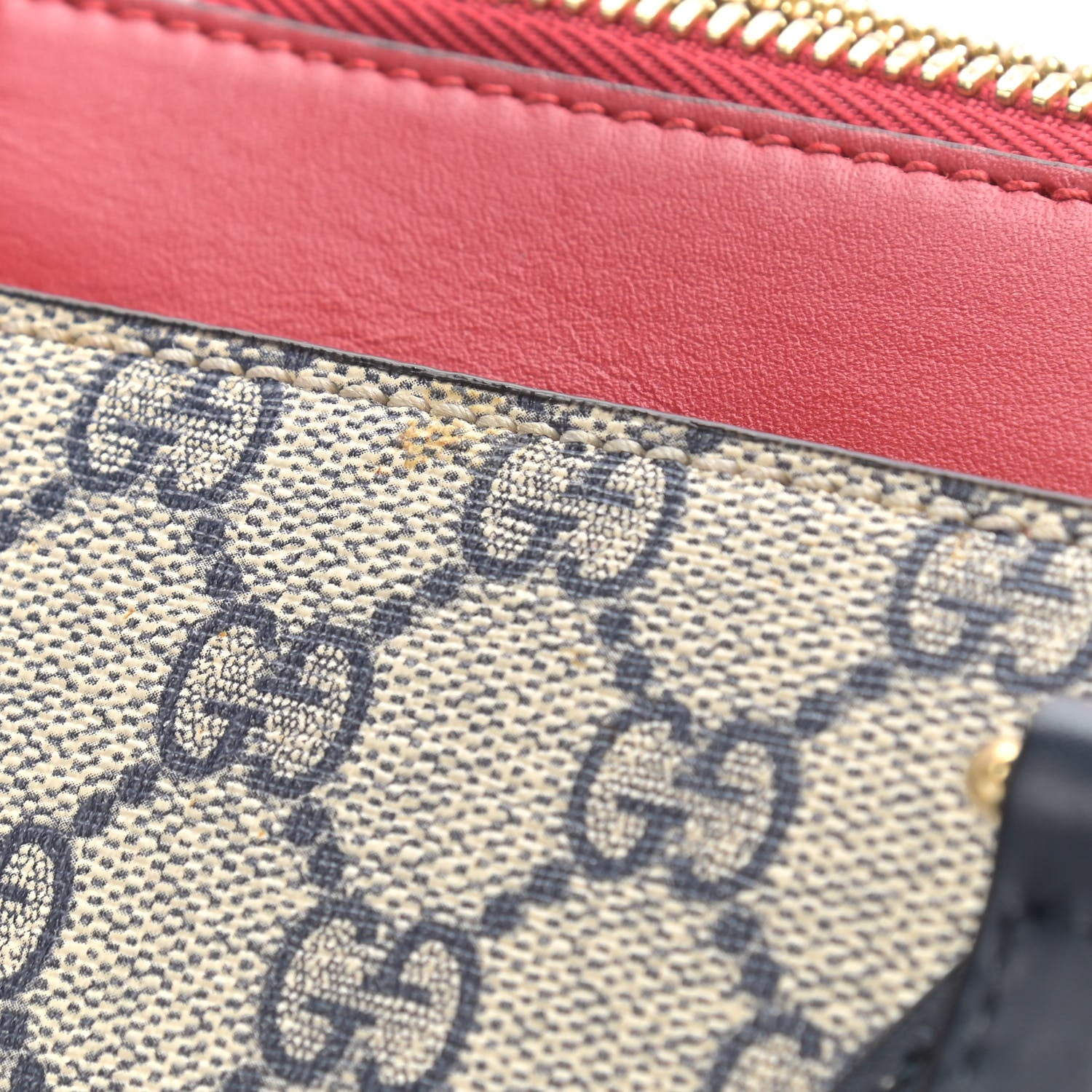 Gucci GG Supreme Monogram Medium Zippered Bucket Tote Beige Blue Hibiscus Red 12 of 14