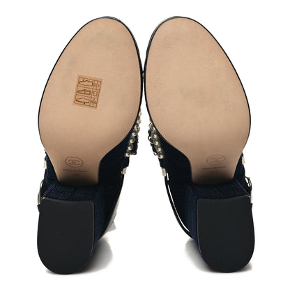 Chanel Velvet Satin Cap Cap Toe Short Boots 36 Navy Black 5 of 7