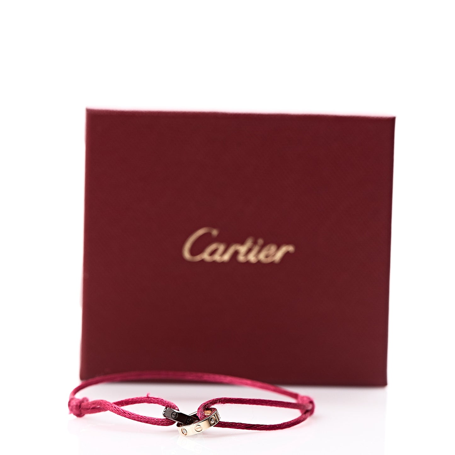 18K Pink Gold Ceramic 4 Diamond LOVE Cord Bracelet Magenta