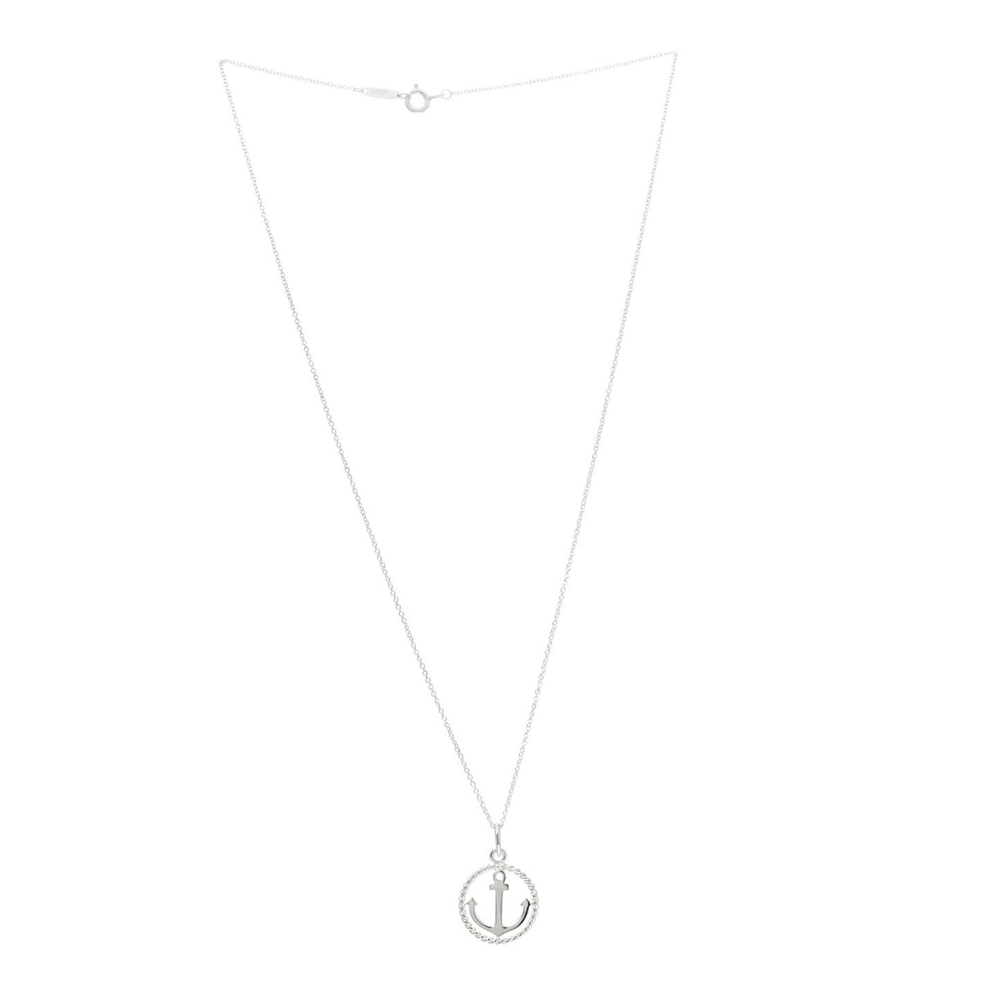 Sterling Silver Twist Anchor Charm Pendant Necklace