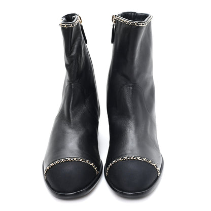 Chanel Lambskin Grosgrain Cap Toe Chain Short Boots 38 Black 3 of 9