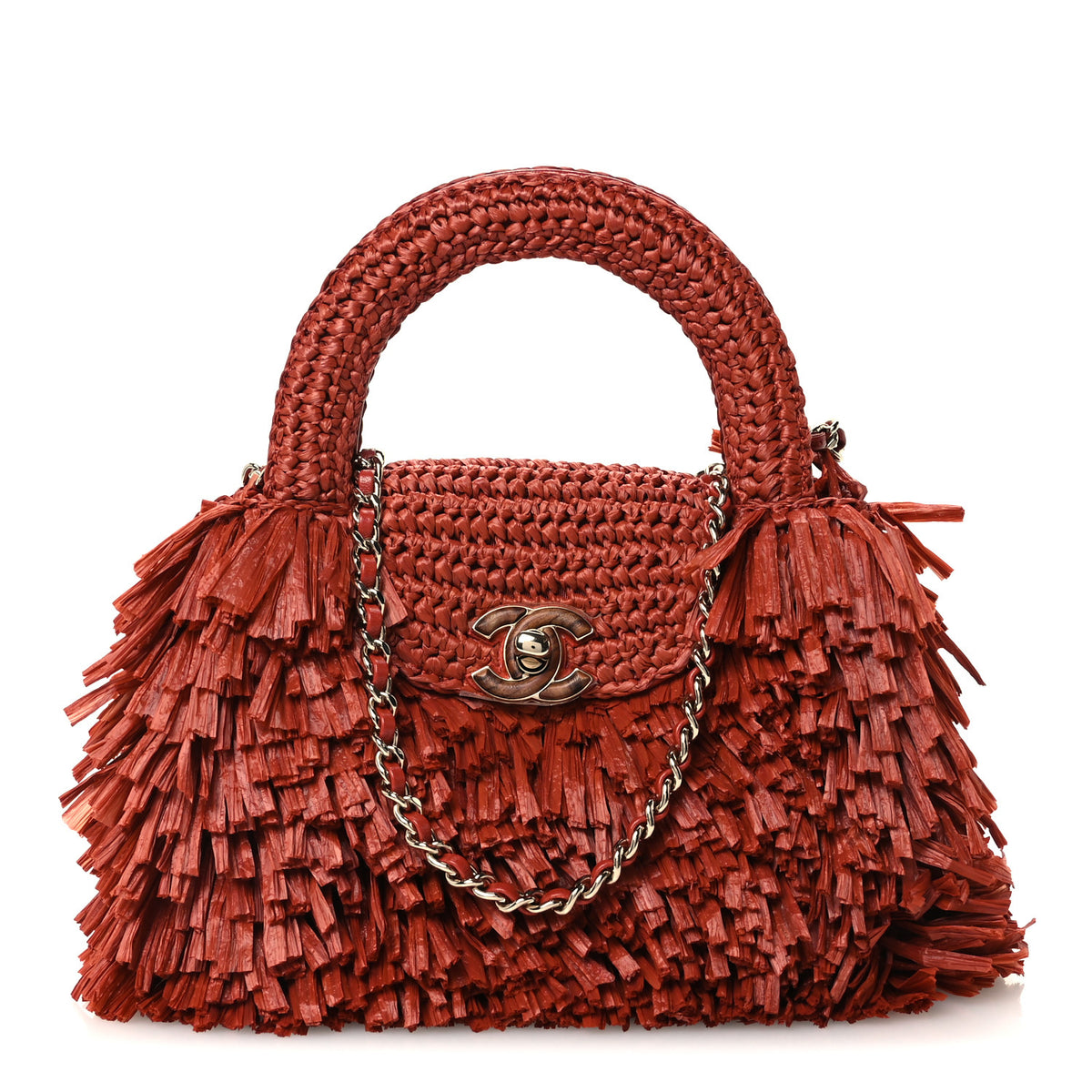 Chanel Raffia Fringe Nano Kelly Shopper Red 1 of 11