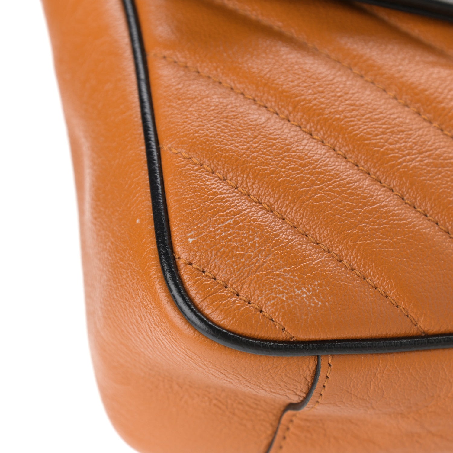 Gucci Vintage Effect Calfskin Matelasse Diagonal Small Torchon GG Marmont Shoulder Bag Cognac Black 11 of 14