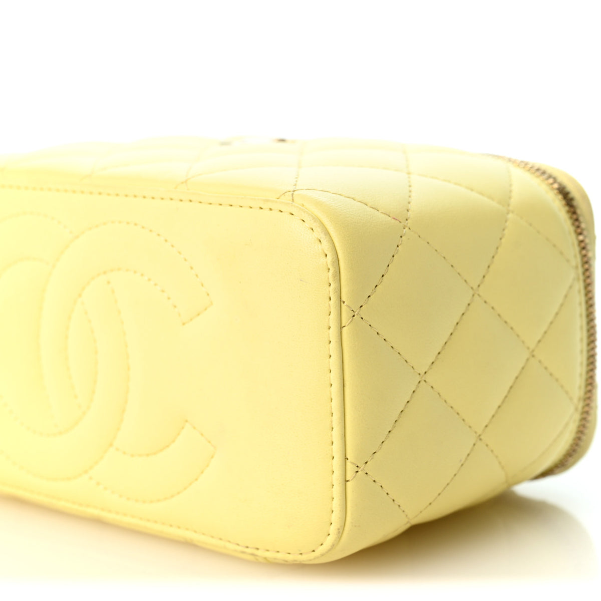 Lambskin Quilted Crystal Small Top Handle Vanity Case With Chain Light Yellow