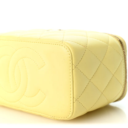 Chanel Lambskin Quilted Crystal Small Top Handle Vanity Case With Chain Light Yellow 10 of 10