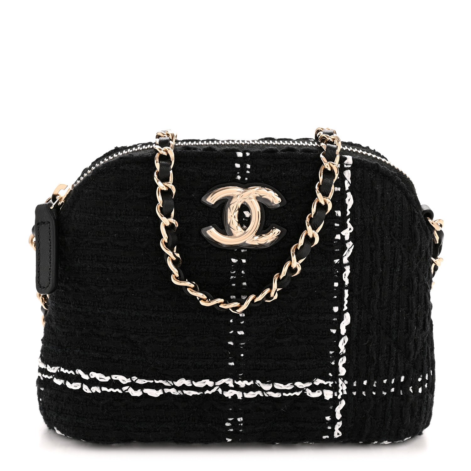 Chanel Tweed Quilted Mini Clutch With Chain Black White 1 of 10