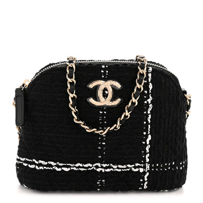 Chanel Tweed Quilted Mini Clutch With Chain Black White 1 of 10
