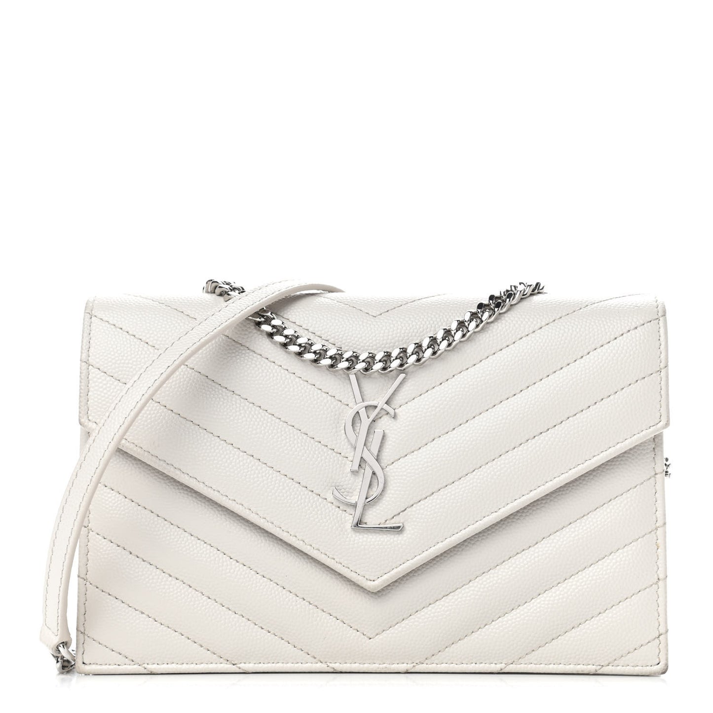 Grain De Poudre Matelasse Chevron Monogram Envelope Chain Wallet Optical White