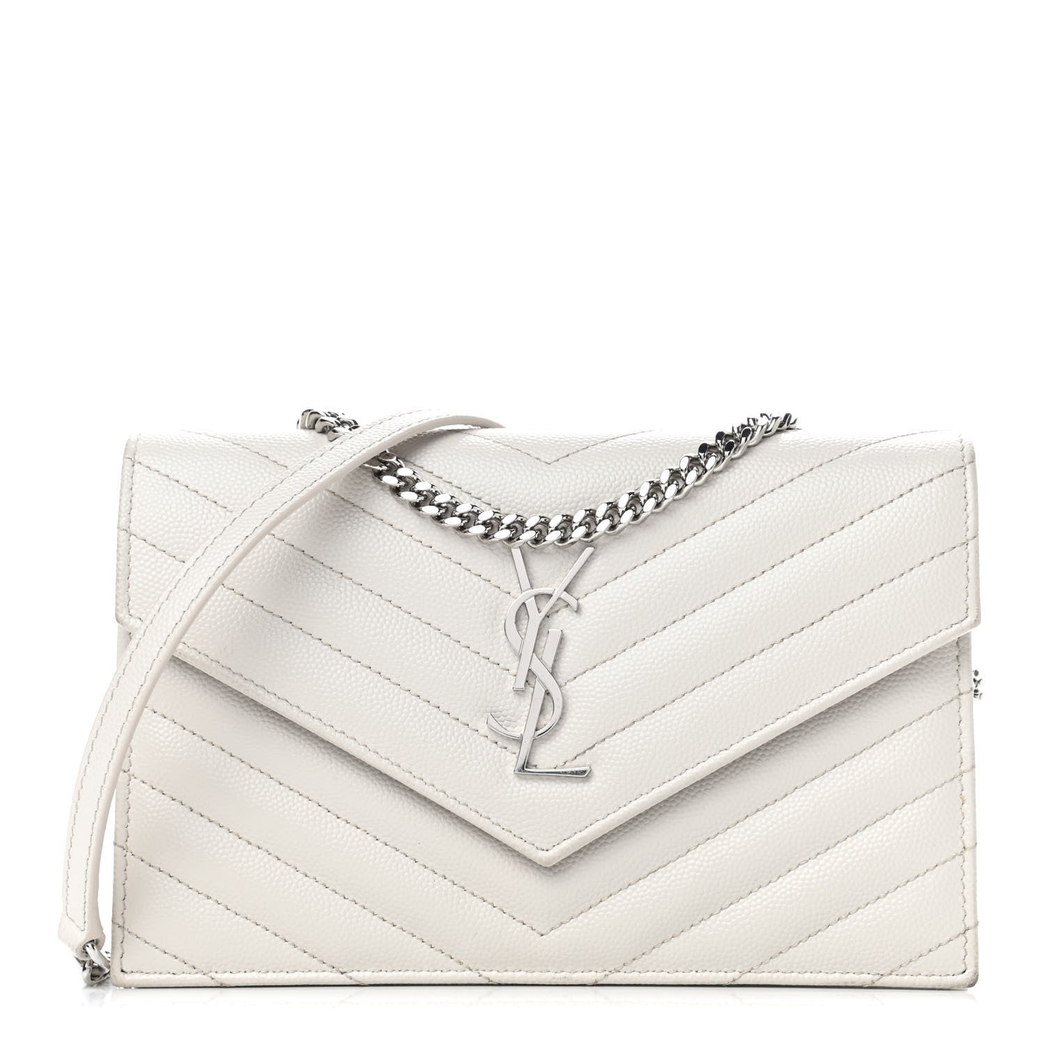 Saint Laurent Grain De Poudre Matelasse Chevron Monogram Envelope Chain Wallet Optical White 1 of 7